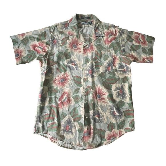 VTG Polo Ralph Lauren Shirt Mens XL Floral Green Label SS Slim Button Up USA - Picture 1 of 8